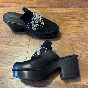 Rachel Comey Black Leather Suede Clogs Embellished Jewel 9 NWOT